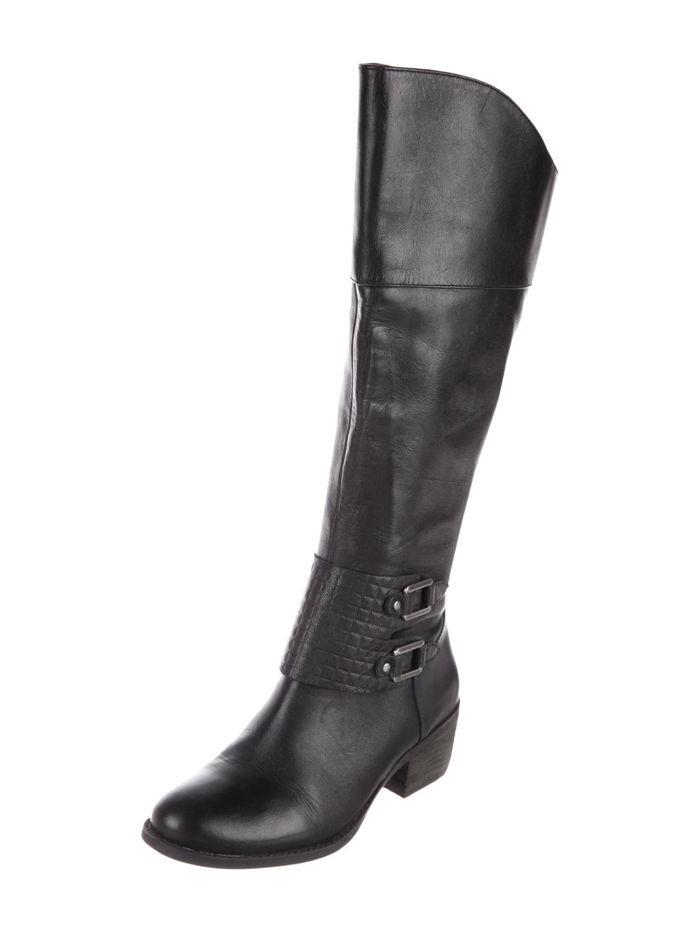 Vince Camuto: VP- Bartina Knee-High Black Leather Buckle Riding Boots
